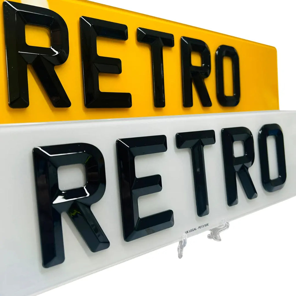 Retro Number Plates - Replacement (Pair) UK Legal