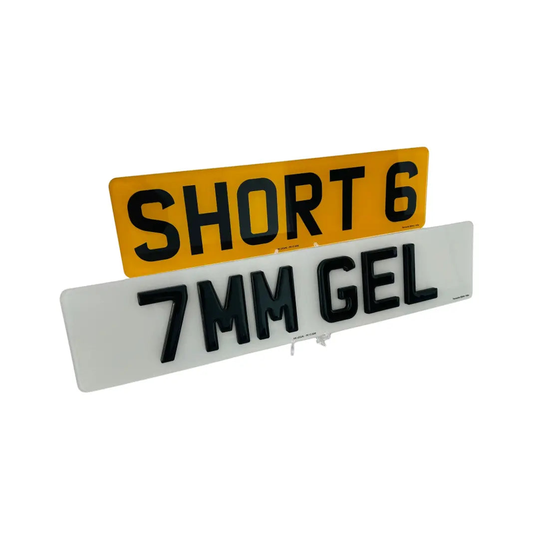 Short Number plates - 7mm Gel short 6 Replacement Number Plates (Pair) UK Legal