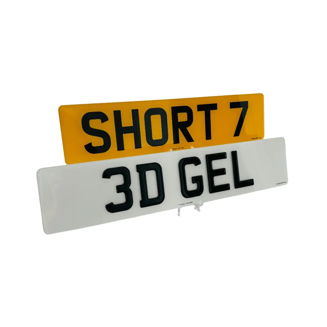 Short Number Plates - 3D Gel Short 7 Replacement Number Plates (Pair) UK Legal