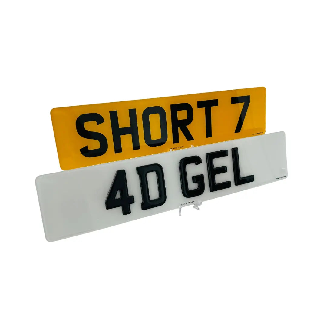 Short Number Plates -4D Gel Short 7 Replacement Number Plates (Pair) UK Legal