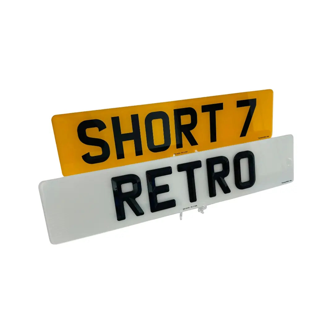 Short Number Plates - Retro Short 7 Replacement Number Plates (Pair) UK Legal